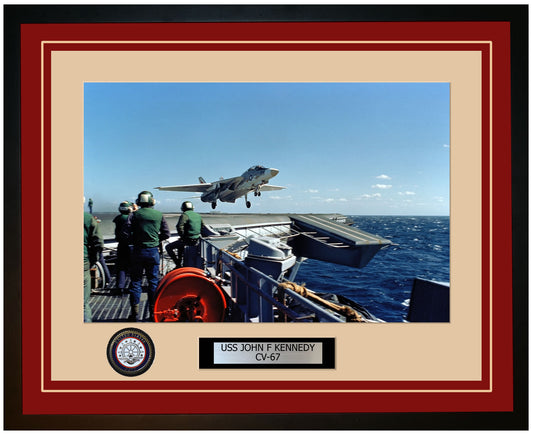 USS JOHN F KENNEDY CV-67 Framed Navy Ship Photo Burgundy