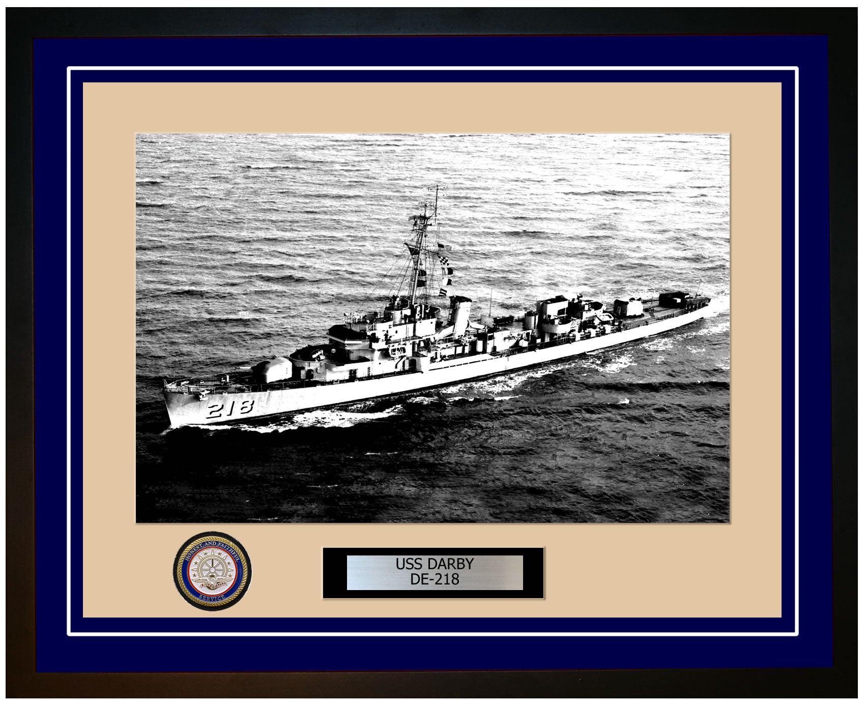 USS Darby DE-218 Framed Navy Ship Photo Blue