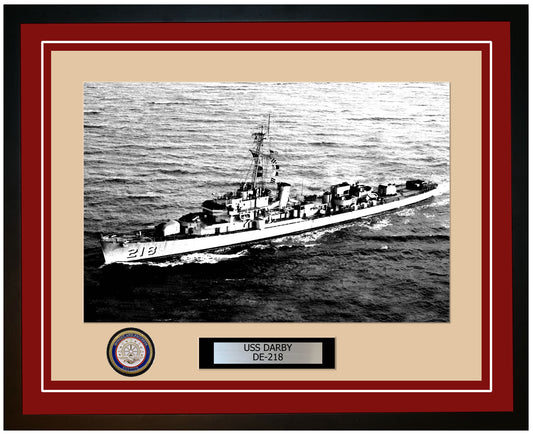 USS Darby DE-218 Framed Navy Ship Photo Burgundy