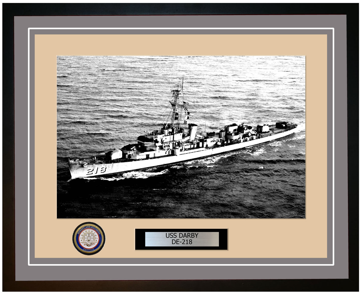 USS Darby DE-218 Framed Navy Ship Photo Grey