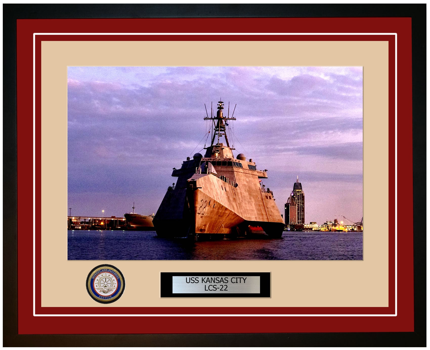 USS Kansas City LCS-22 Framed Navy Ship Photo Burgundy
