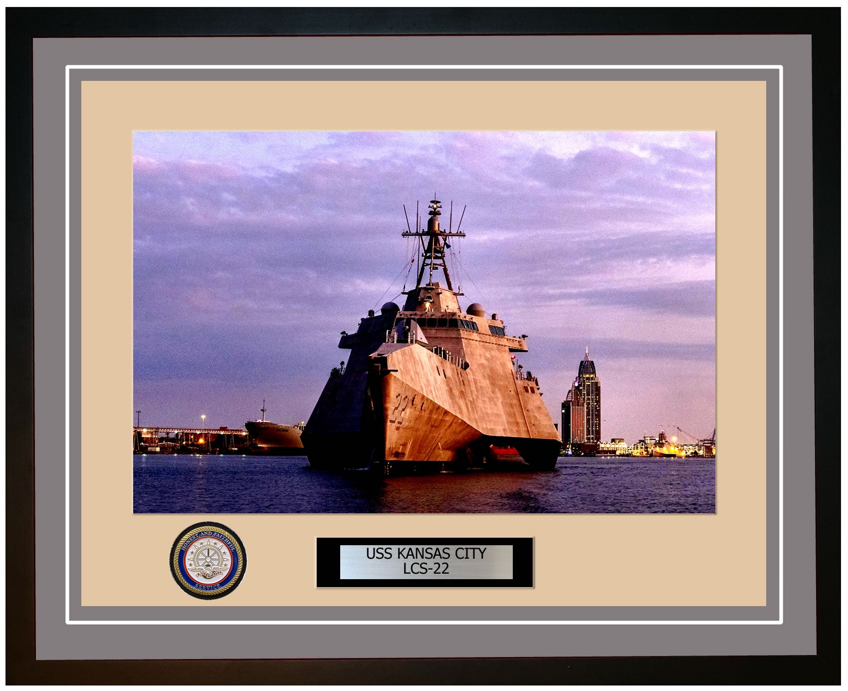 USS Kansas City LCS-22 Framed Navy Ship Photo Grey