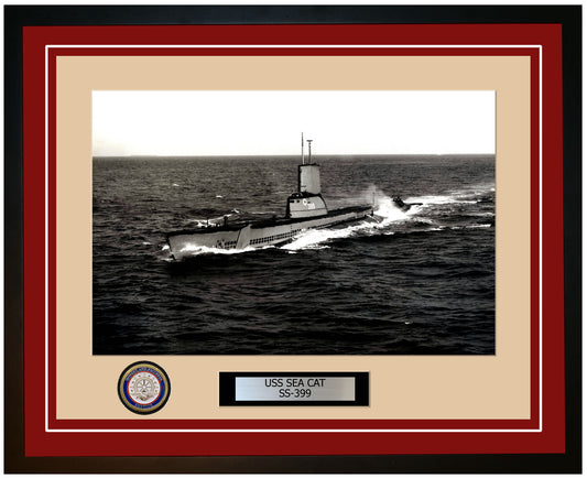 USS Sea Cat SS-399 Framed Navy Ship Photo Burgundy