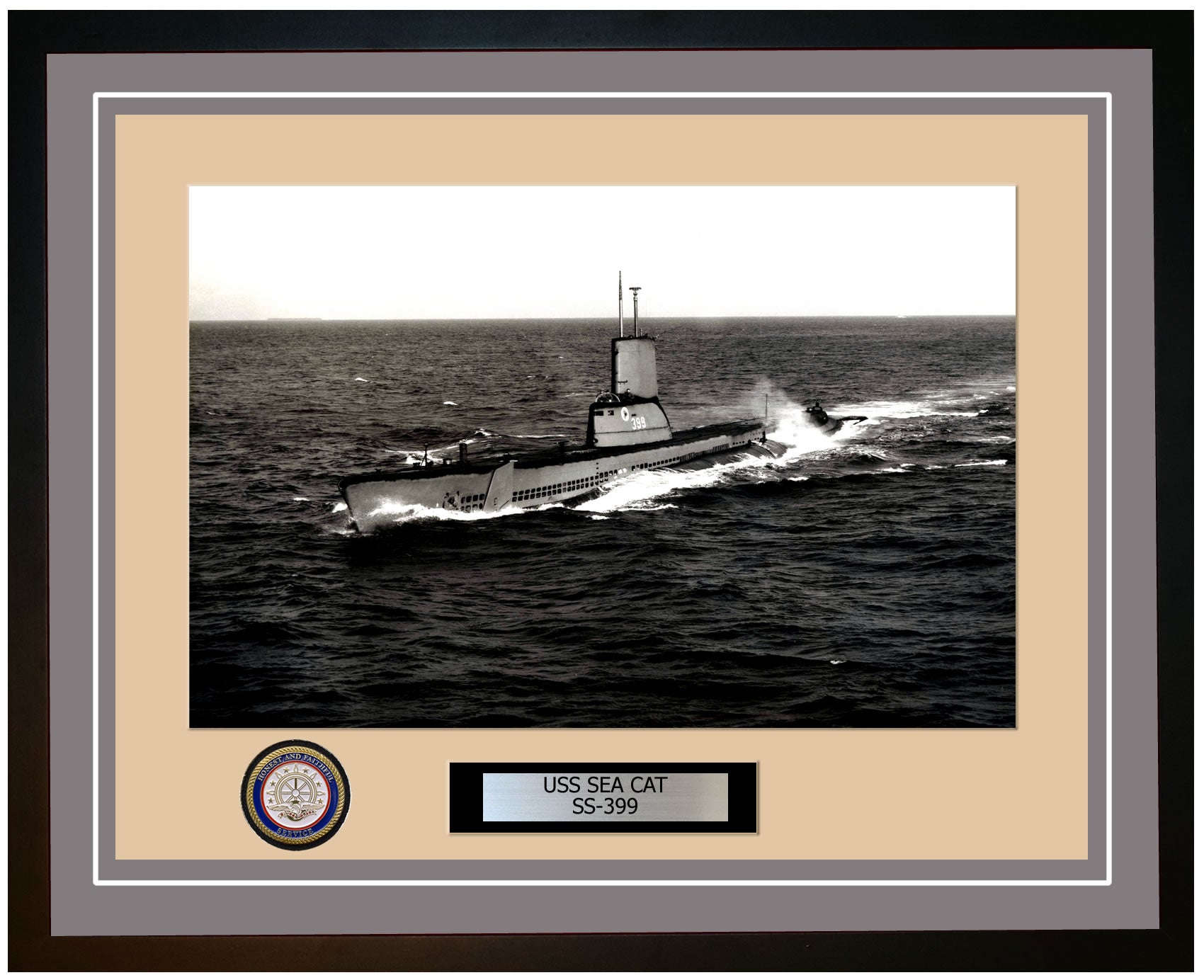 USS Sea Cat SS-399 Framed Navy Ship Photo Grey