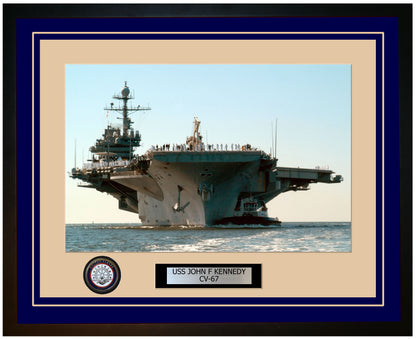 USS JOHN F KENNEDY CV-67 Framed Navy Ship Photo Blue