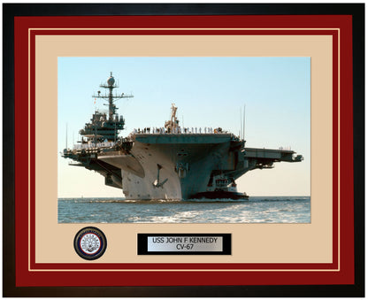 USS JOHN F KENNEDY CV-67 Framed Navy Ship Photo Burgundy