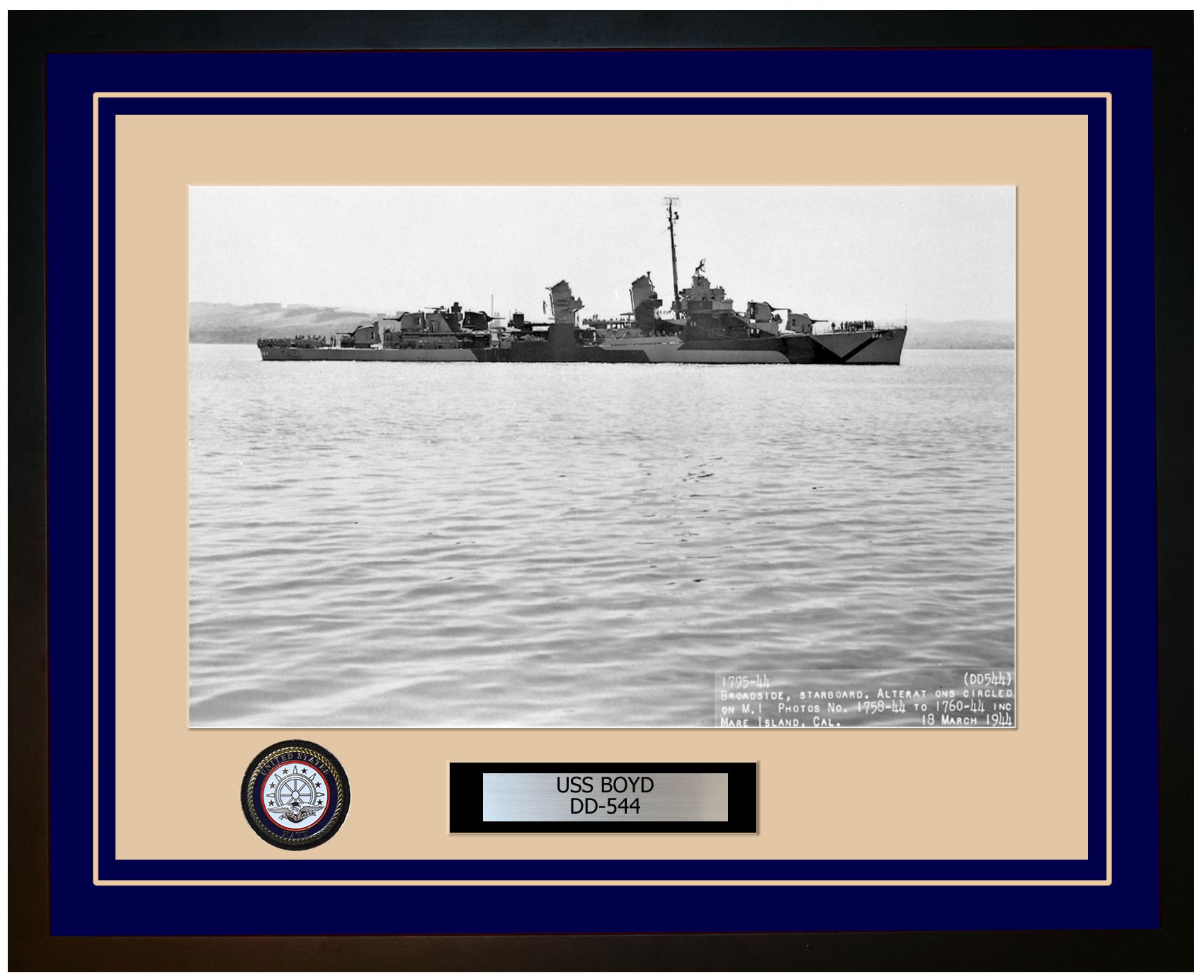USS BOYD DD-544 Framed Navy Ship Photo Blue