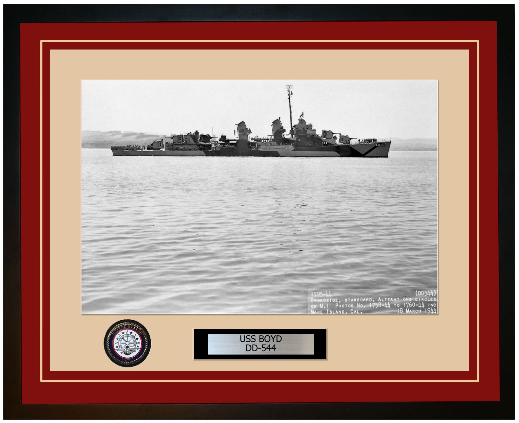 USS BOYD DD-544 Framed Navy Ship Photo Burgundy