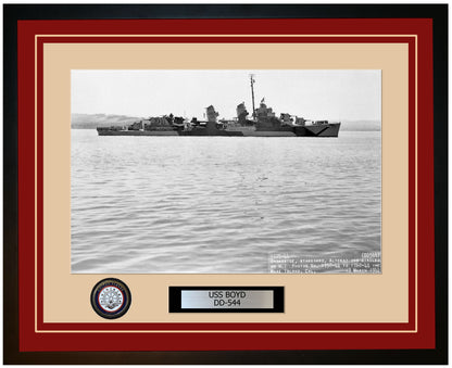 USS BOYD DD-544 Framed Navy Ship Photo Burgundy