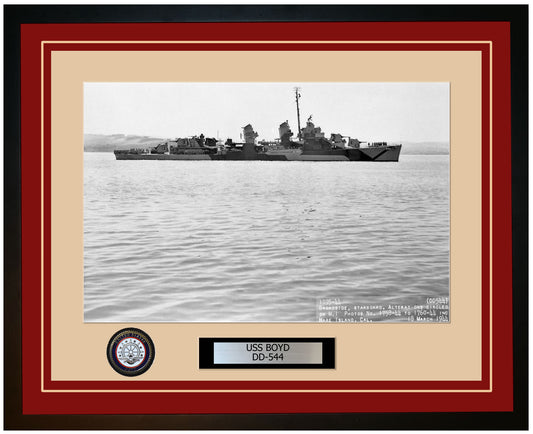 USS BOYD DD-544 Framed Navy Ship Photo Burgundy