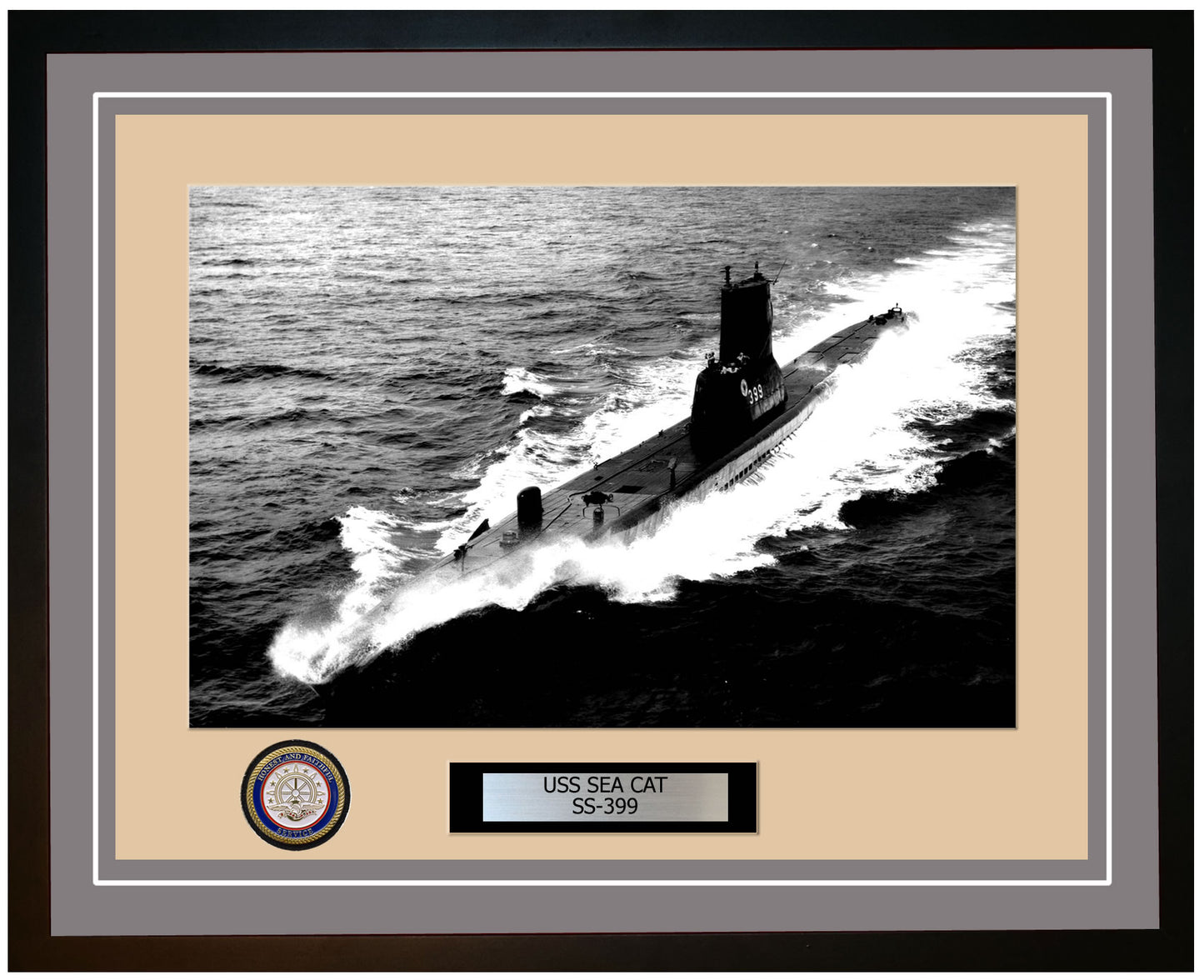 USS Sea Cat SS-399 Framed Navy Ship Photo Grey