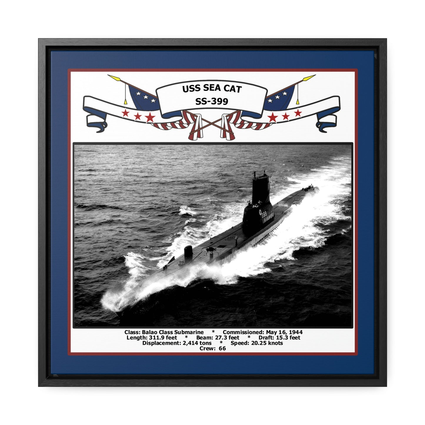USS Sea Cat SS-399 Navy Floating Frame Photo Front View