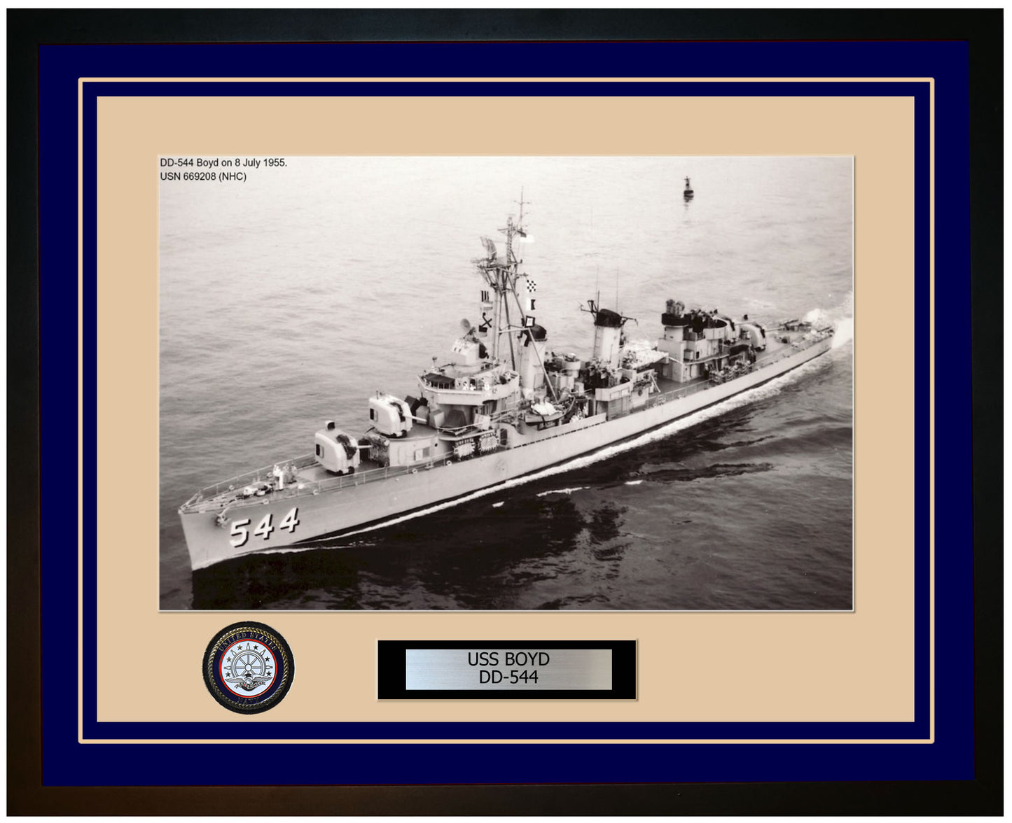 USS BOYD DD-544 Framed Navy Ship Photo Blue
