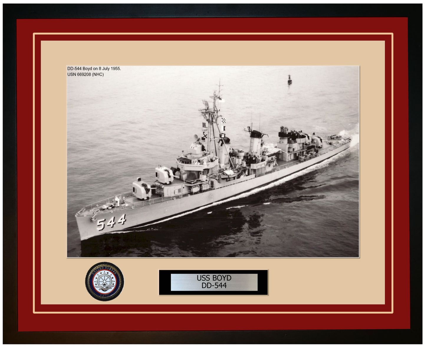 USS BOYD DD-544 Framed Navy Ship Photo Burgundy