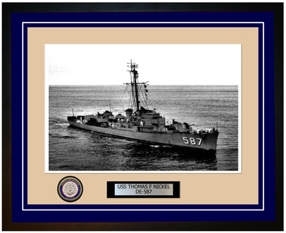 USS Thomas F Nickel DE-587 Framed Navy Ship Photo Blue