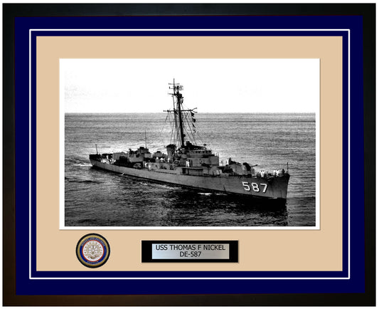 USS Thomas F Nickel DE-587 Framed Navy Ship Photo Blue
