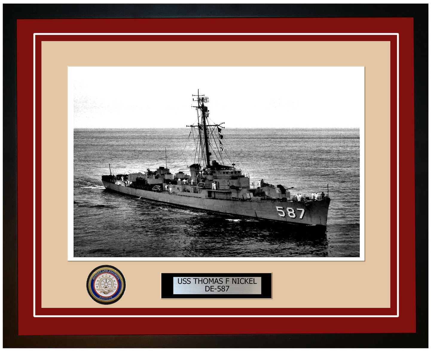 USS Thomas F Nickel DE-587 Framed Navy Ship Photo Burgundy