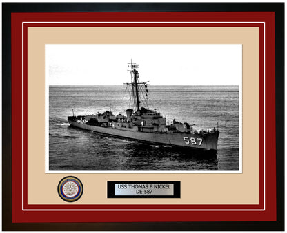 USS Thomas F Nickel DE-587 Framed Navy Ship Photo Burgundy