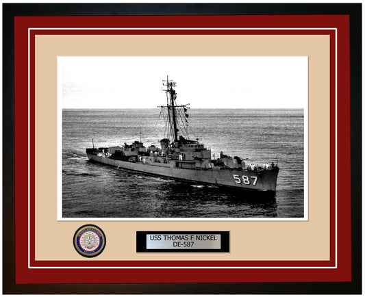 USS Thomas F Nickel DE-587 Framed Navy Ship Photo Burgundy