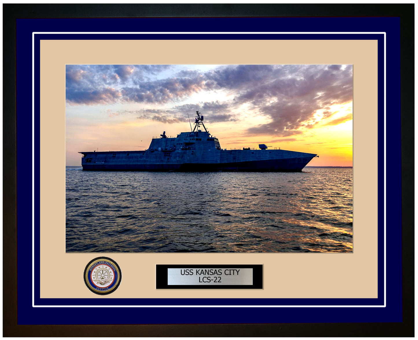 USS Kansas City LCS-22 Framed Navy Ship Photo Blue