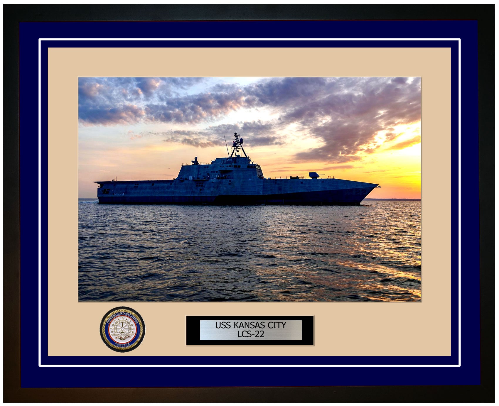 USS Kansas City LCS-22 Framed Navy Ship Photo Blue