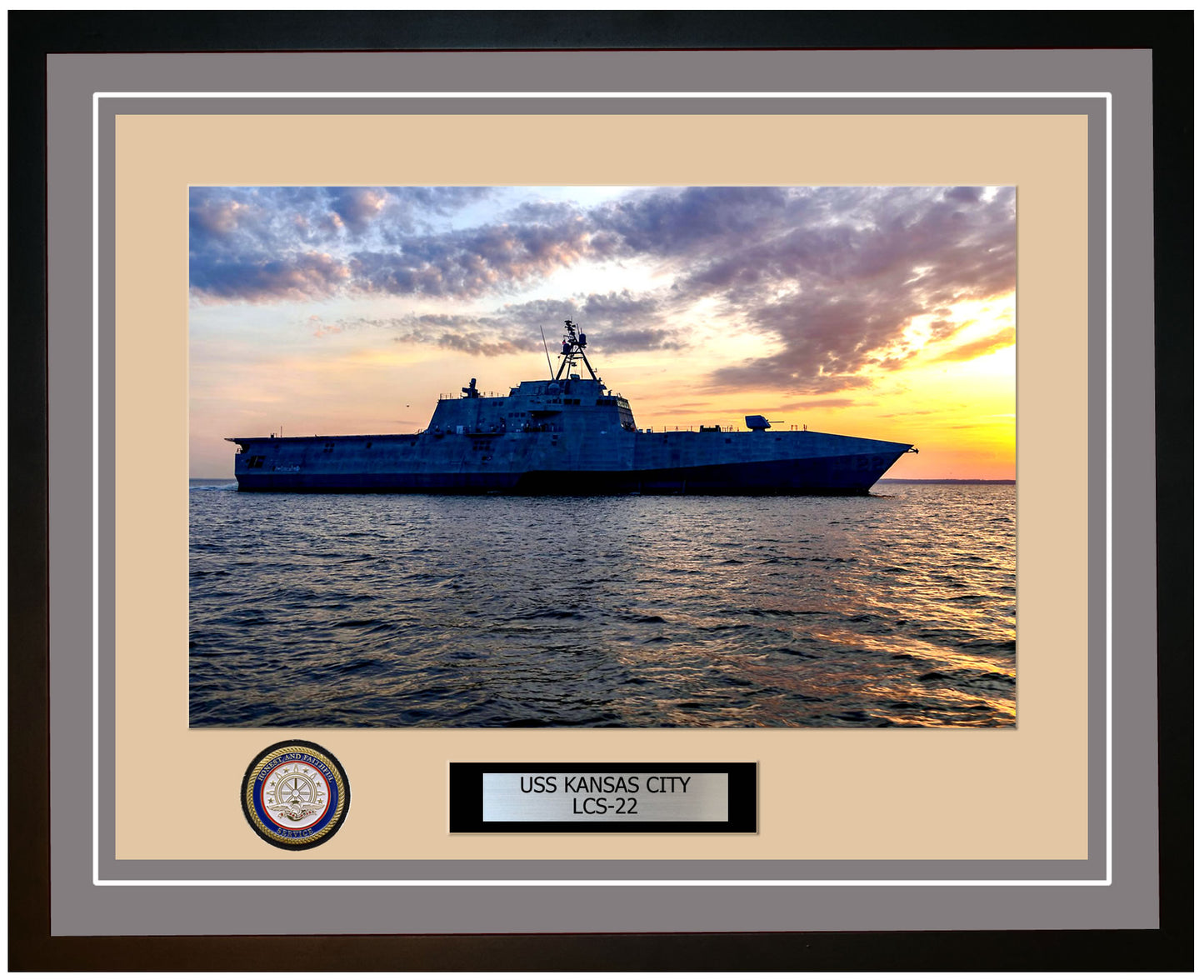 USS Kansas City LCS-22 Framed Navy Ship Photo Grey