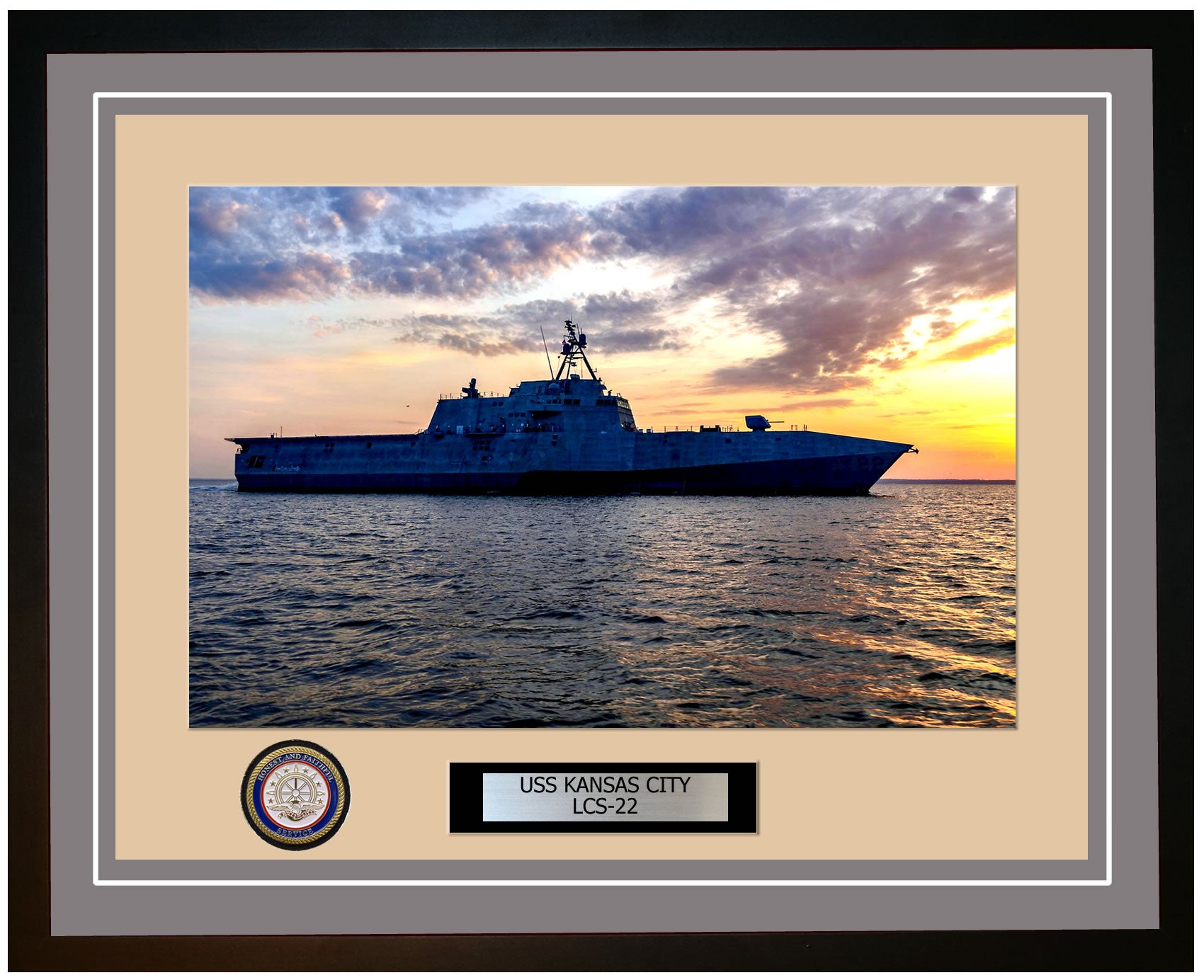 USS Kansas City LCS-22 Framed Navy Ship Photo Grey