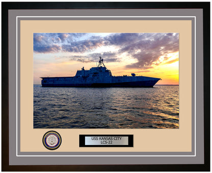 USS Kansas City LCS-22 Framed Navy Ship Photo Grey