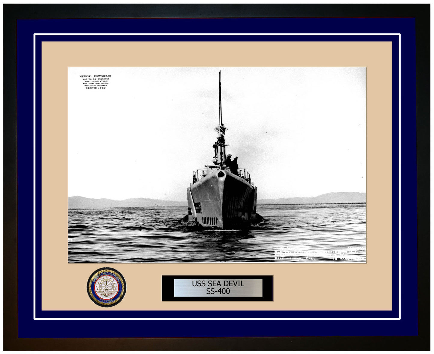USS Sea Devil SS-400 Framed Navy Ship Photo Blue