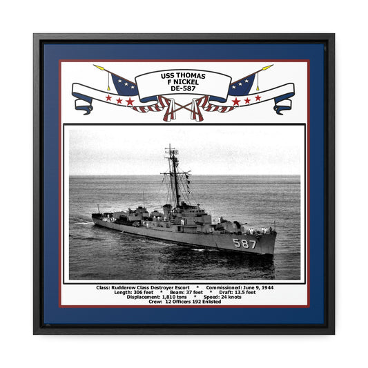 USS Thomas F Nickel DE-587 Navy Floating Frame Photo Front View
