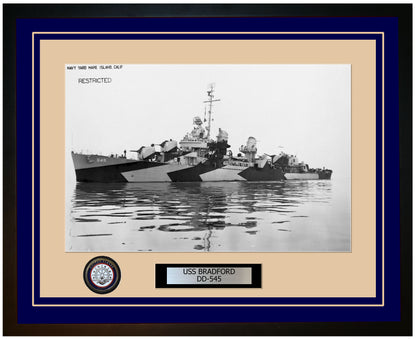 USS BRADFORD DD-545 Framed Navy Ship Photo Blue