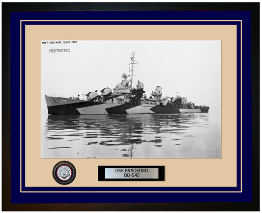 USS BRADFORD DD-545 Framed Navy Ship Photo Blue