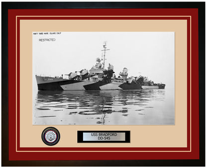 USS BRADFORD DD-545 Framed Navy Ship Photo Burgundy