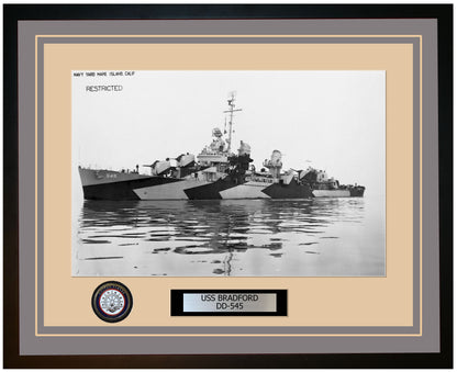 USS BRADFORD DD-545 Framed Navy Ship Photo Grey