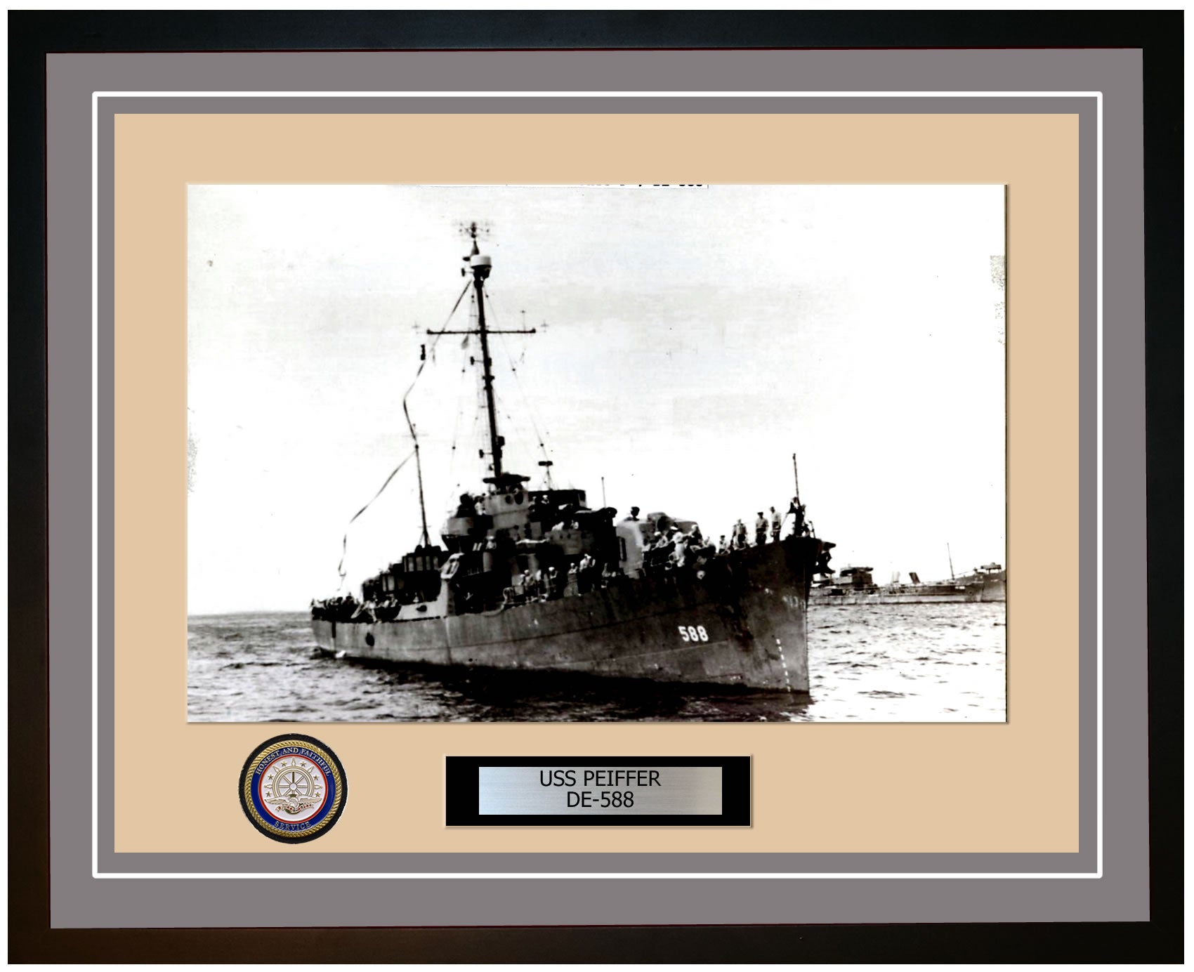 USS Peiffer DE-588 Framed Navy Ship Photo Grey