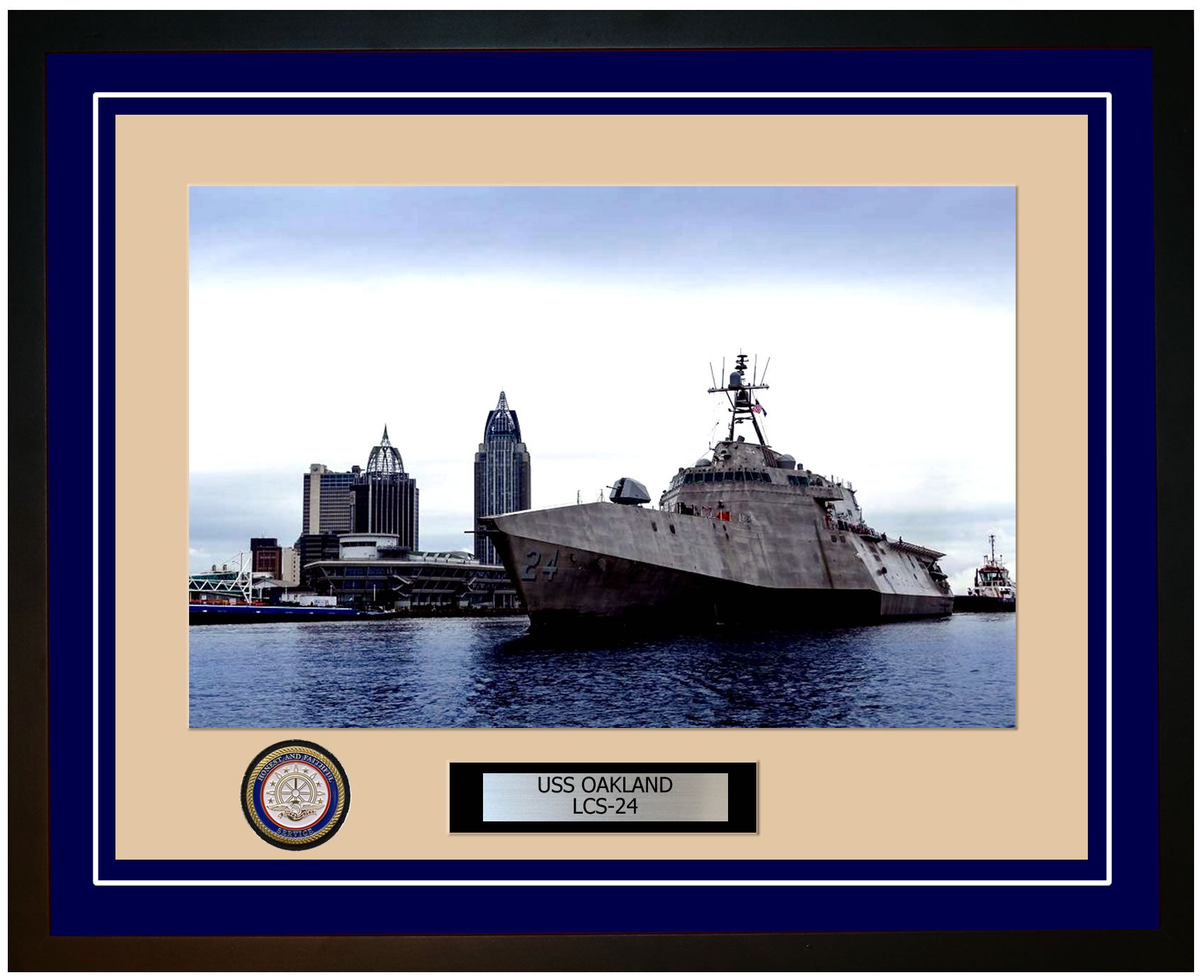 USS Oakland LCS-24 Framed Navy Ship Photo Blue