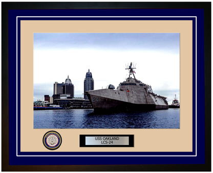 USS Oakland LCS-24 Framed Navy Ship Photo Blue