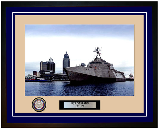 USS Oakland LCS-24 Framed Navy Ship Photo Blue