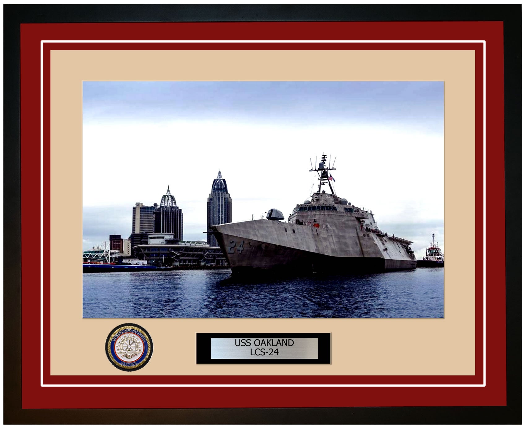 USS Oakland LCS-24 Framed Navy Ship Photo Burgundy