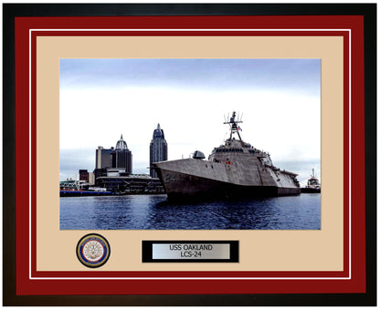 USS Oakland LCS-24 Framed Navy Ship Photo Burgundy