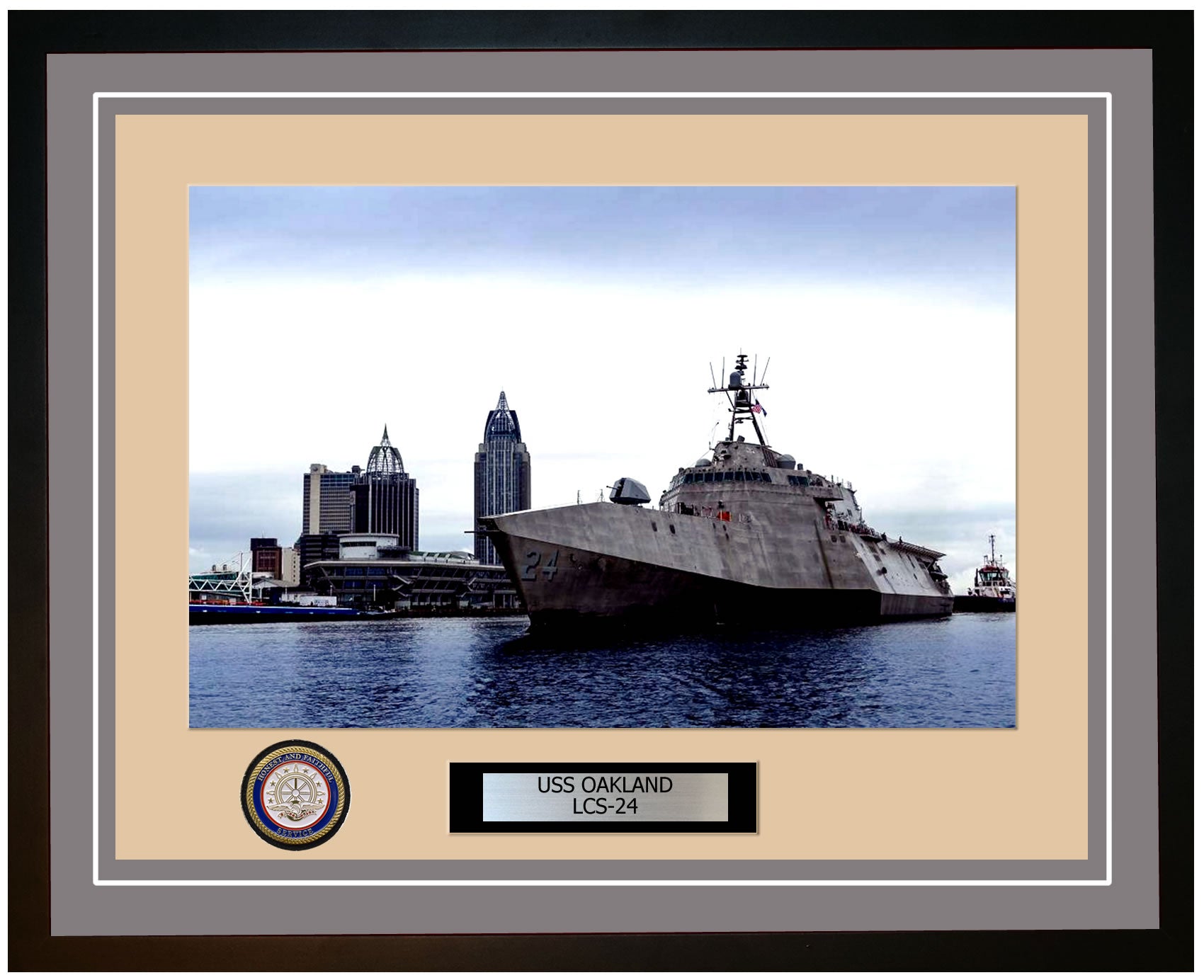 USS Oakland LCS-24 Framed Navy Ship Photo Grey