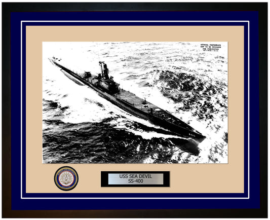 USS Sea Devil SS-400 Framed Navy Ship Photo Blue