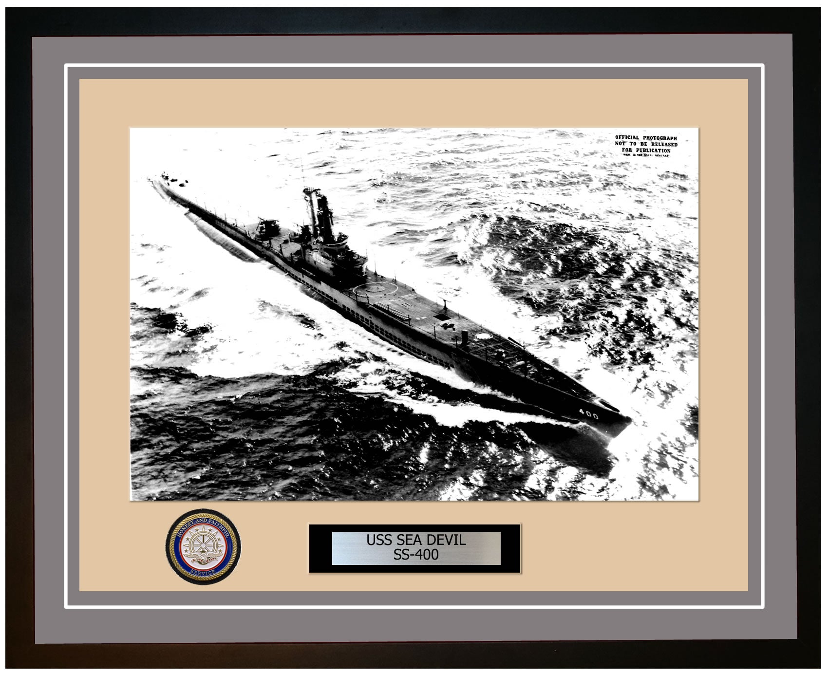 USS Sea Devil SS-400 Framed Navy Ship Photo Grey