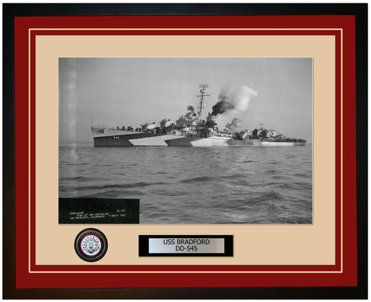 USS BRADFORD DD-545 Framed Navy Ship Photo Burgundy