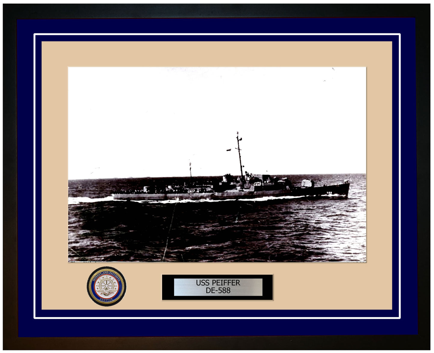 USS Peiffer DE-588 Framed Navy Ship Photo Blue