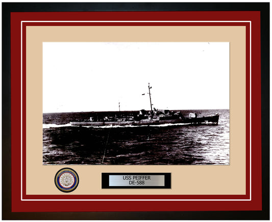 USS Peiffer DE-588 Framed Navy Ship Photo Burgundy