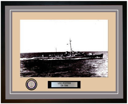 USS Peiffer DE-588 Framed Navy Ship Photo Grey