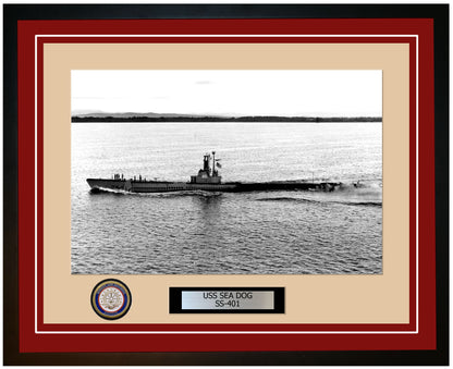 USS Sea Dog SS-401 Framed Navy Ship Photo Burgundy