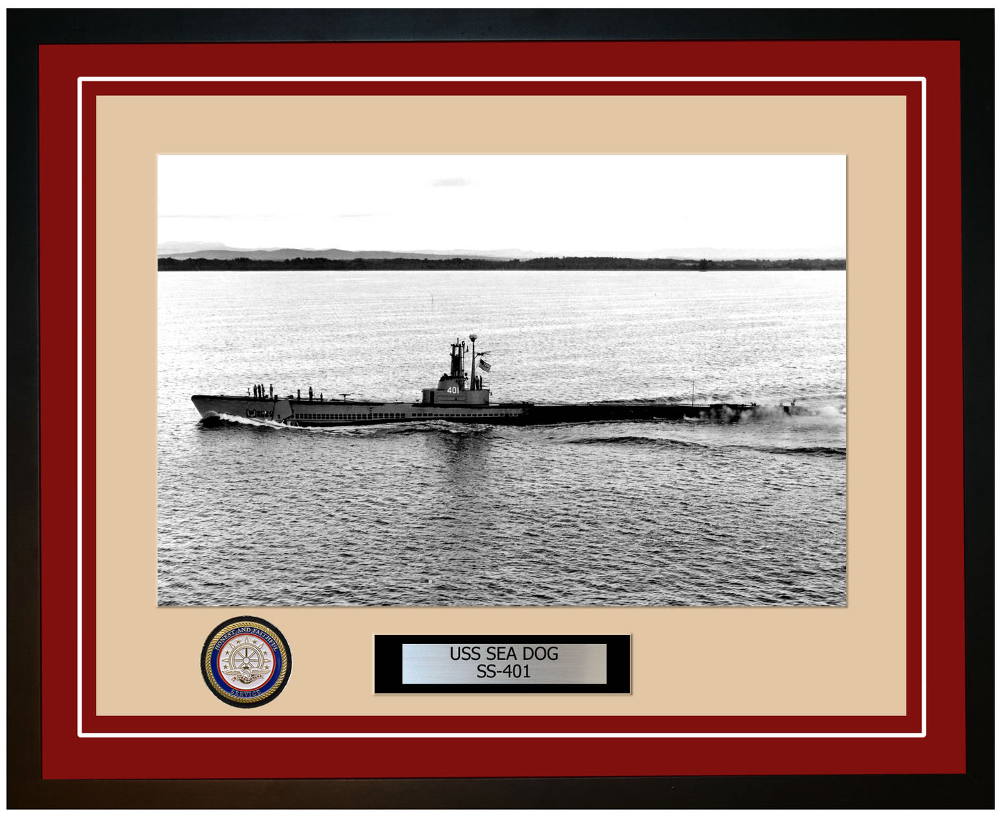 USS Sea Dog SS-401 Framed Navy Ship Photo Burgundy