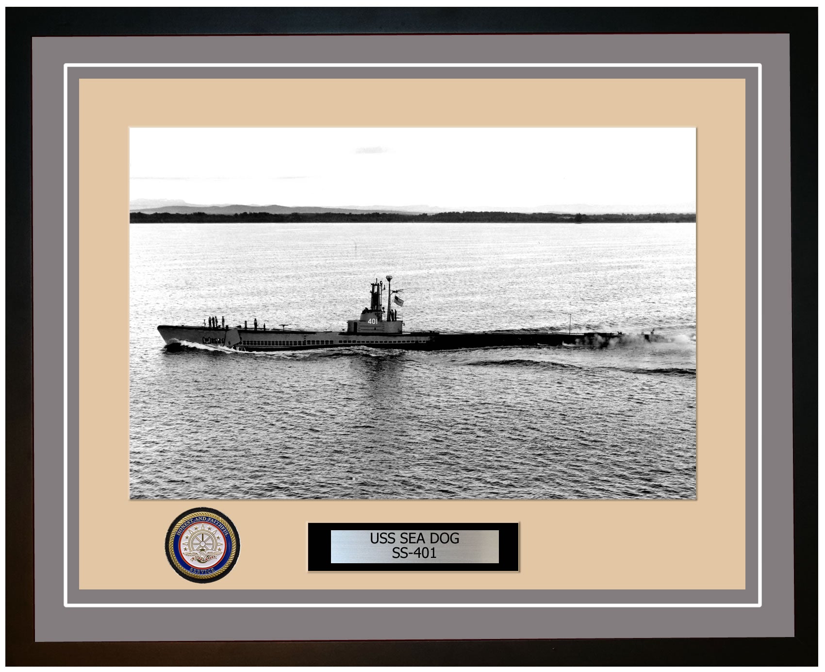 USS Sea Dog SS-401 Framed Navy Ship Photo Grey